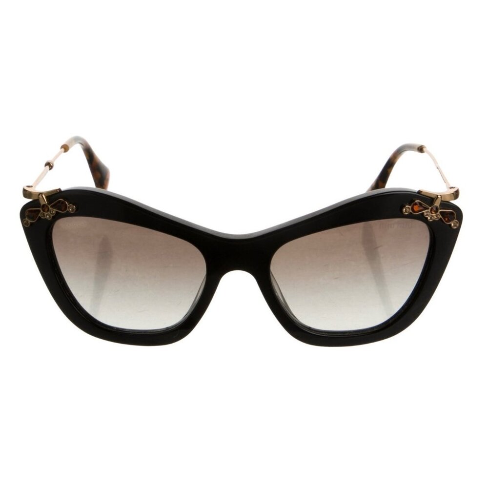 Pre-owned Miu Miu Women’s Embellished Cat Eye SMU 03P Sunglasses Brown/Black